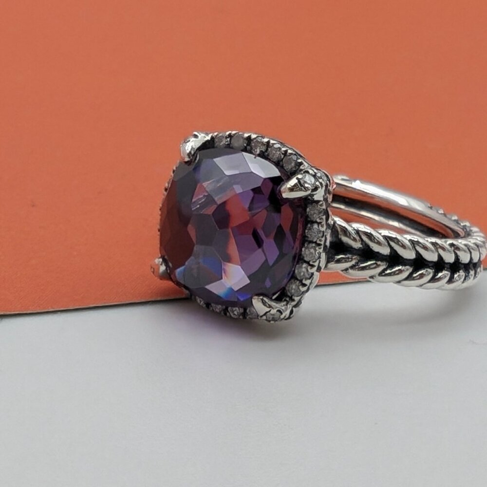 DAVID YURMAN Chatelaine 9mm Amethyst Ring Diamonds Sterling Silver size 6.5 - Picture 2 of 7